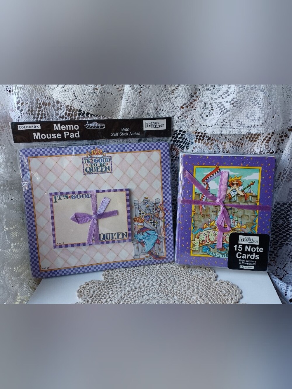 VTG NIP MARY ENGELBREIT BUNDLE "IT'S GOOD TO BE QUEEN" NOTE CARDS/MEMO MOUSE PAD